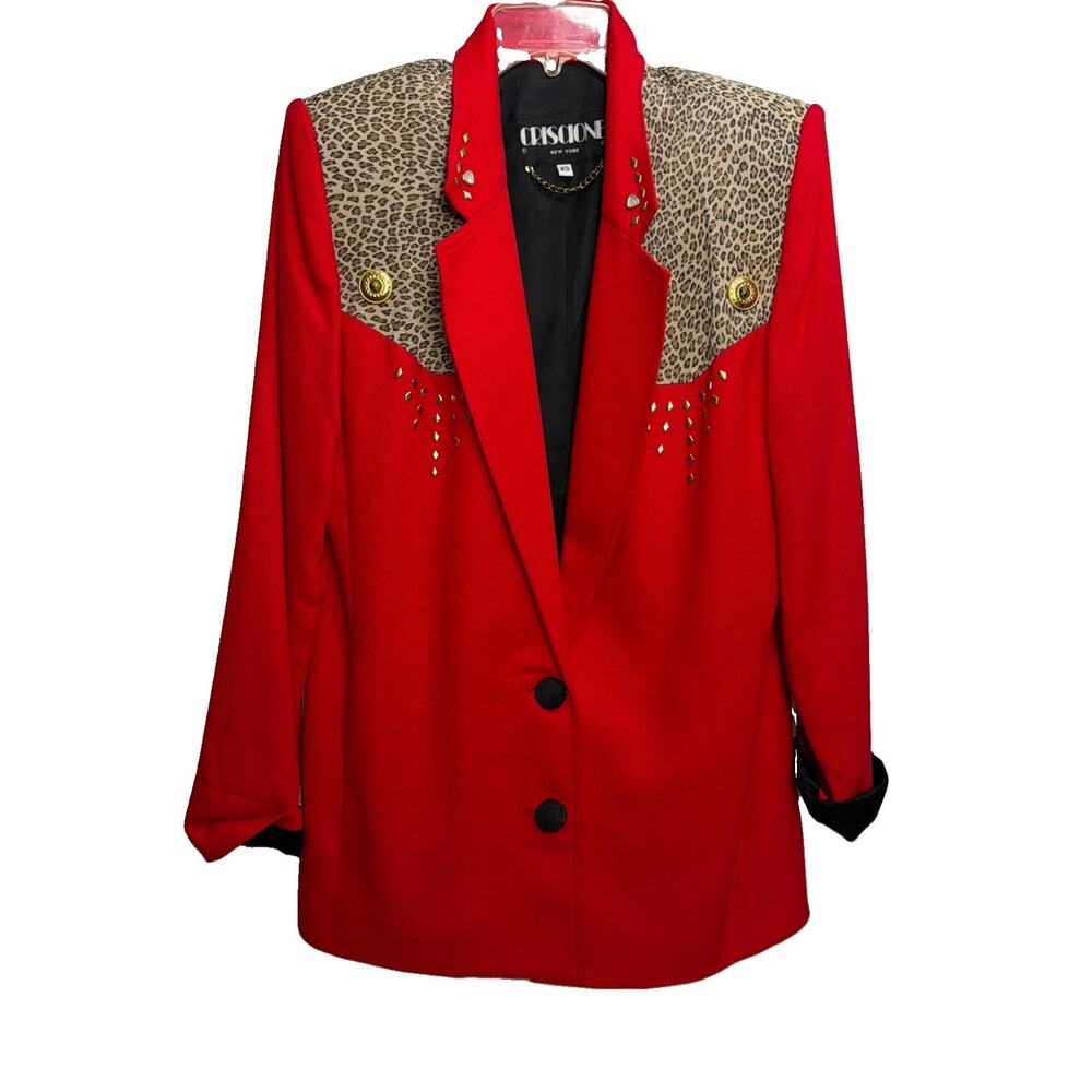 Vintage 80’s Criscione New York Blazer Jacket Red Leopard Size xs PowerWear